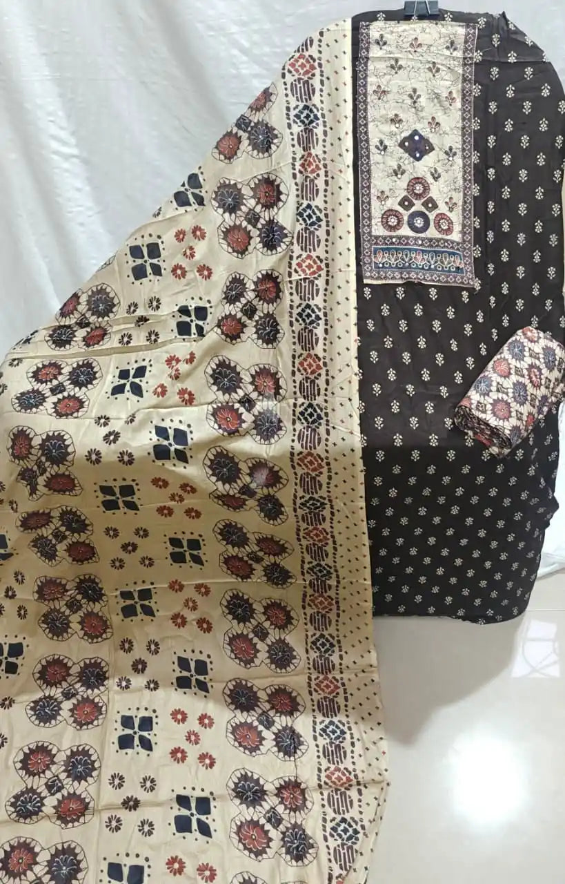 Premium Rayon Tabla Ajrakh Unstitched Suit By ASC – Wine