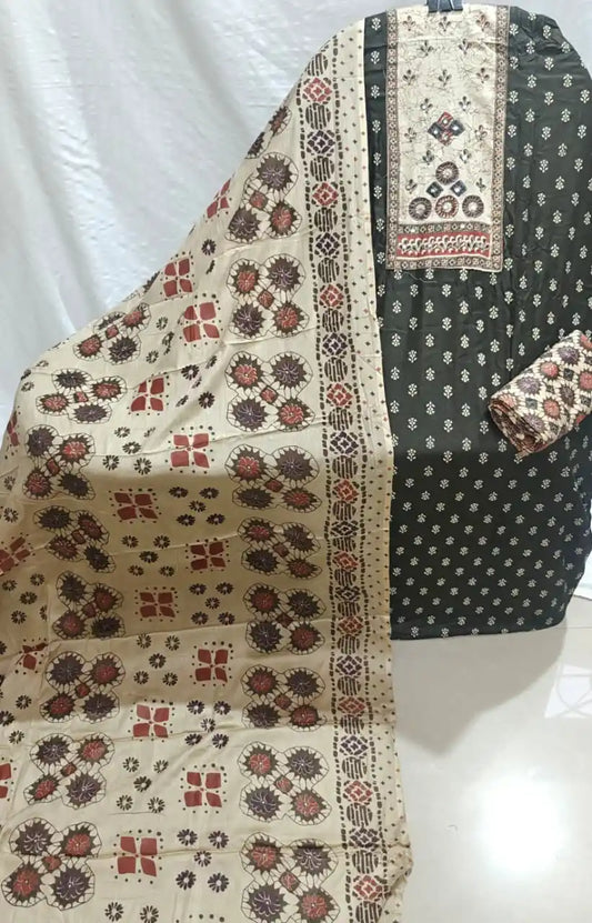 Premium Rayon Tapla Ajrakh Unstitched Suit By ASC – Green