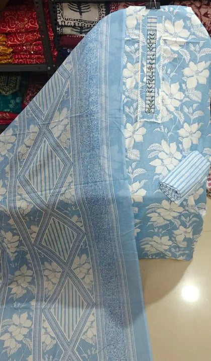 Sky Blue Cotton Unstitched Dress Material By ASC