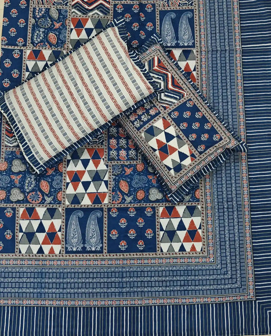 Super King Size Jaipuri Block Print Cotton Bedsheet 8x9 ft With 2 Pillow Covers by ASC Fashion Store