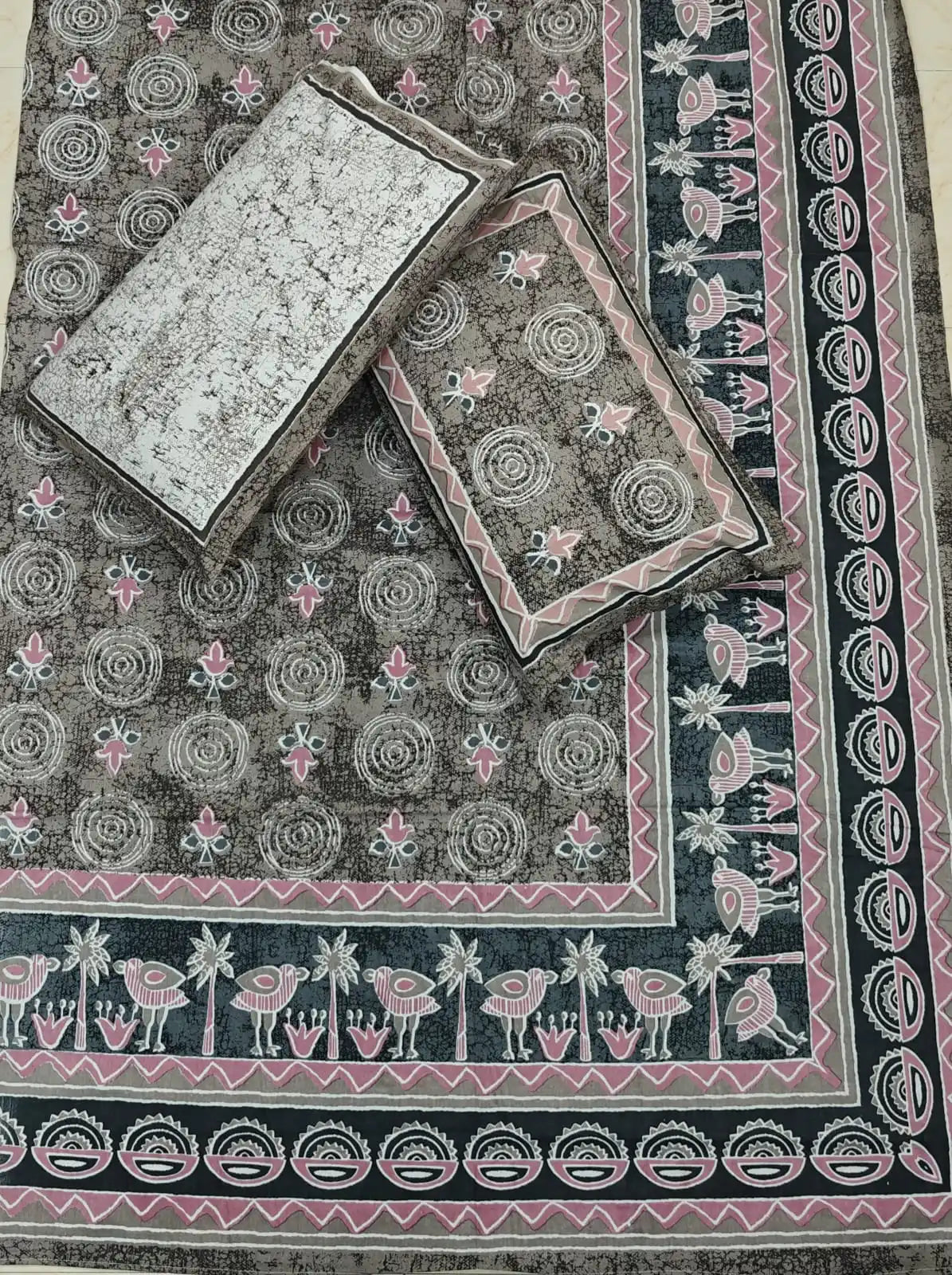Super King Size Jaipuri Block Print Cotton Bedsheet 8x9 ft With 2 Pillow Covers by ASC Fashion Store