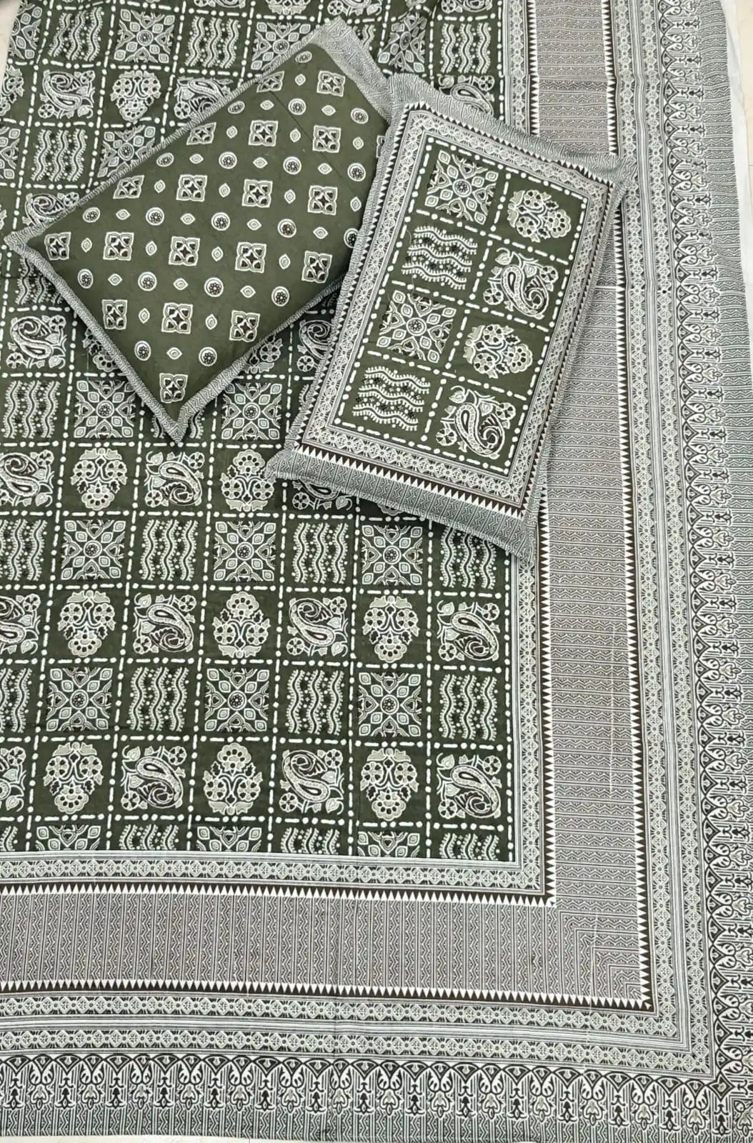 Super King Size Jaipuri Block Print Cotton Bedsheet 8x9 ft With 2 Pillow Covers by ASC Fashion Store