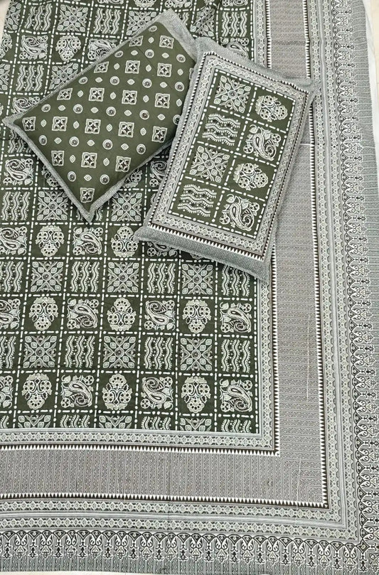 Super King Size Jaipuri Block Print Cotton Bedsheet 8x9 ft With 2 Pillow Covers by ASC Fashion Store