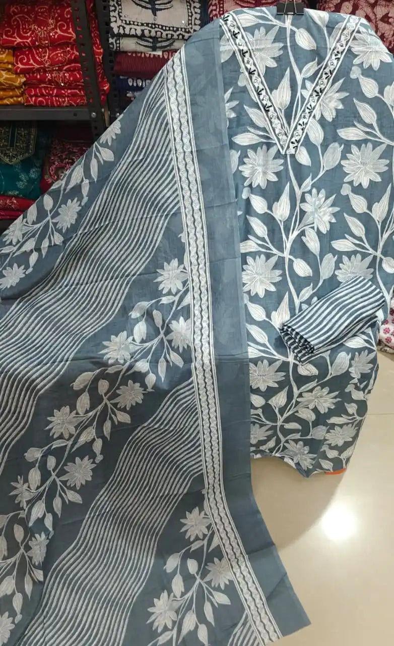 Slate Grey Cotton Unstitched Dress Material By ASC