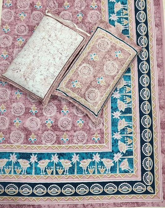 Super King Size Jaipuri Block Print Cotton Bedsheet 8x9 ft With 2 Pillow Covers by ASC Fashion Store