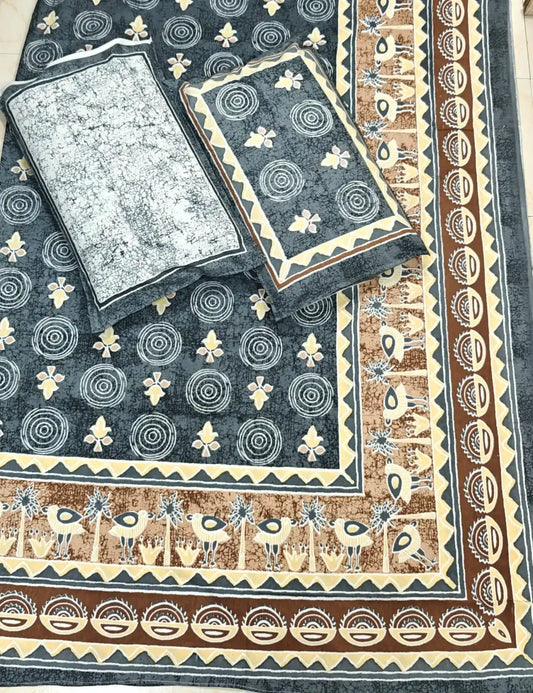 Super King Size Jaipuri Block Print Cotton Bedsheet 8x9 ft With 2 Pillow Covers by ASC Fashion Store