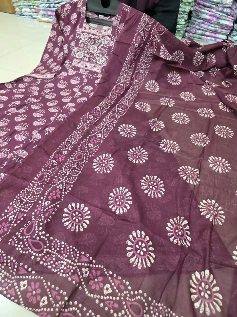 Wine Anarkali Pattern With Dabu Print & Hand Work By ASC