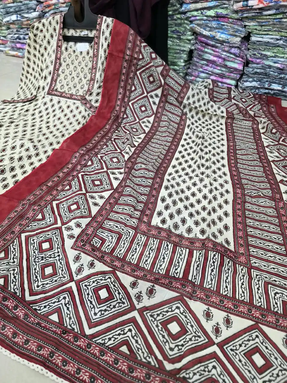Maroon Anarkali Pattern With Classic Jaipuri Buti Print & Hand Work By ASC