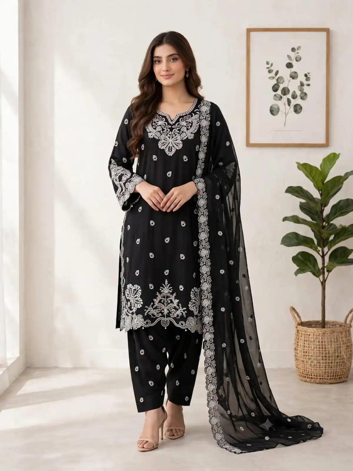Women’s Embroidered Designer Shimmer Fabric Readymade Suit With Dupatta By ASC