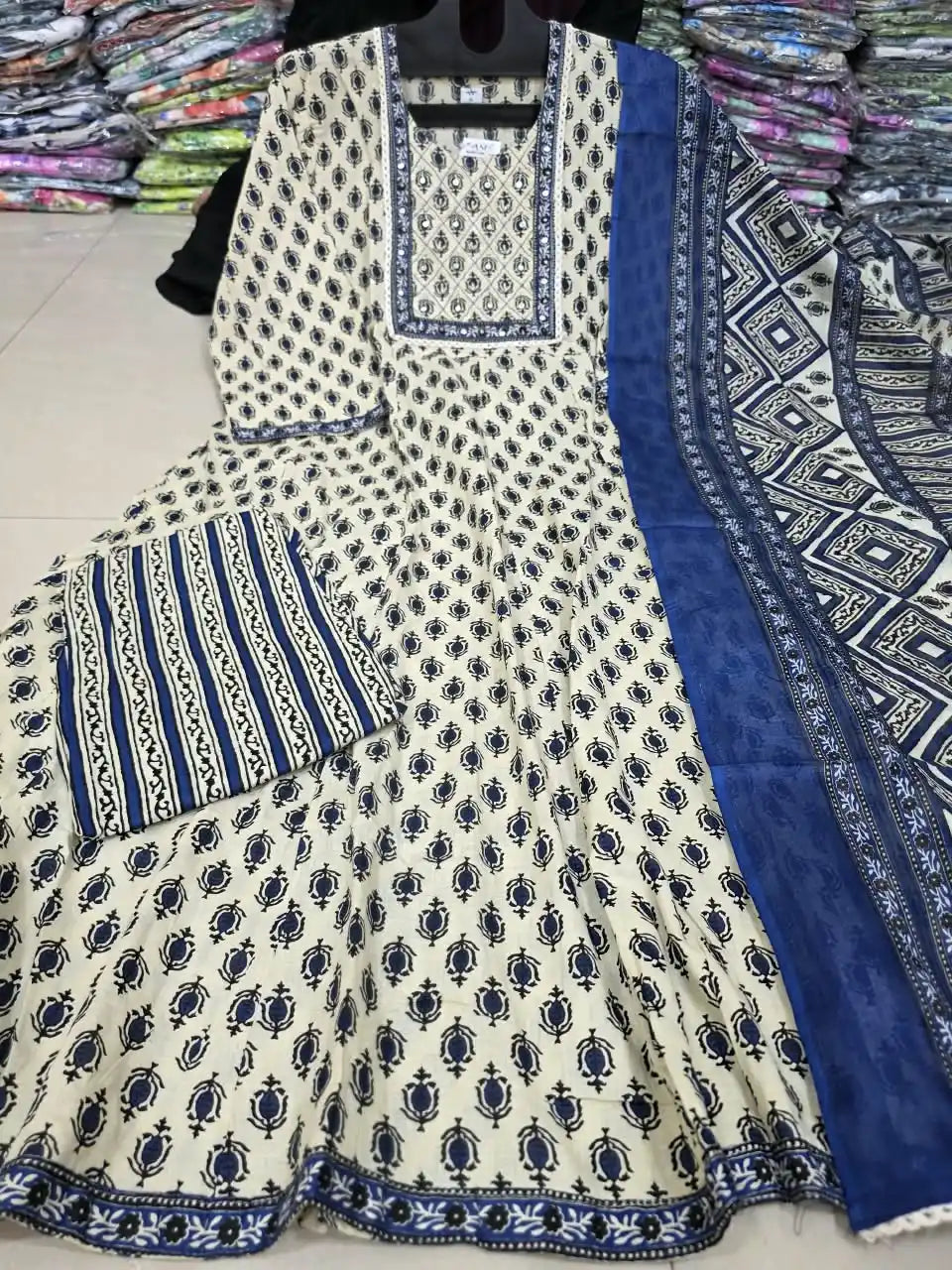Navy Blue Anarkali Pattern With Classic Jaipuri Buti Print & Hand Work By ASC