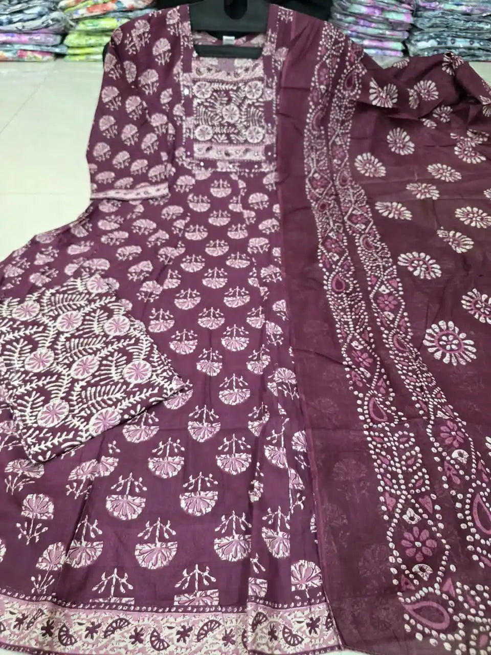 Wine Anarkali Pattern With Dabu Print & Hand Work By ASC