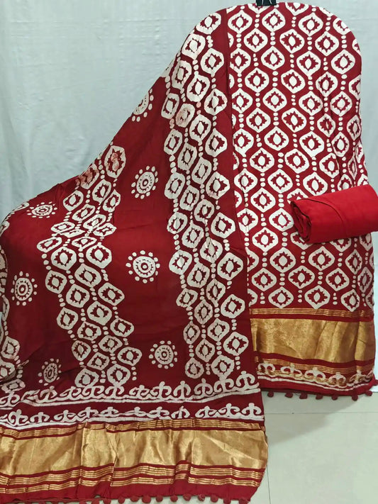 Designer Red Modal Gajji Batic suit