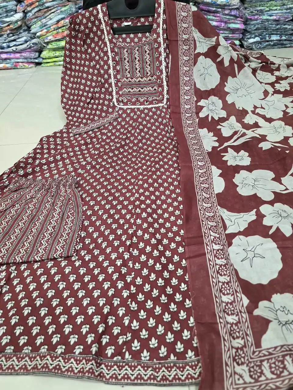 Maroon Anarkali Pattern With Jaipuri Kamal Buti Print & Mirror Work Yoke By ASC