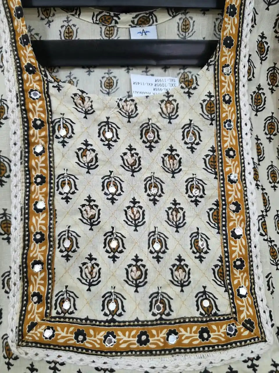 Mustard Anarkali Pattern With Classic Jaipuri Buti Print & Hand Work By ASC