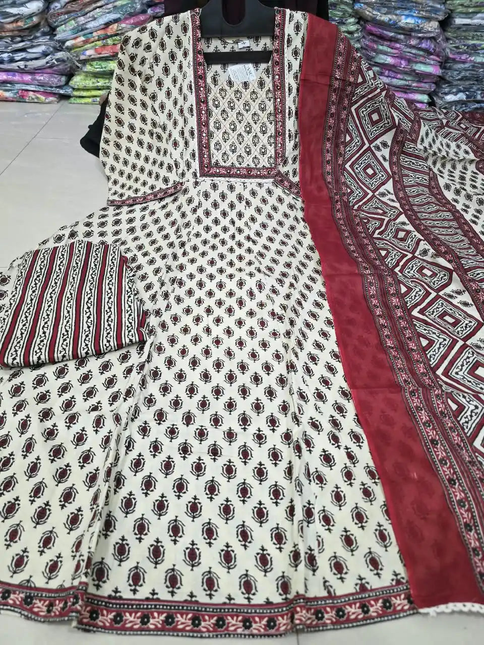Maroon Anarkali Pattern With Classic Jaipuri Buti Print & Hand Work By ASC