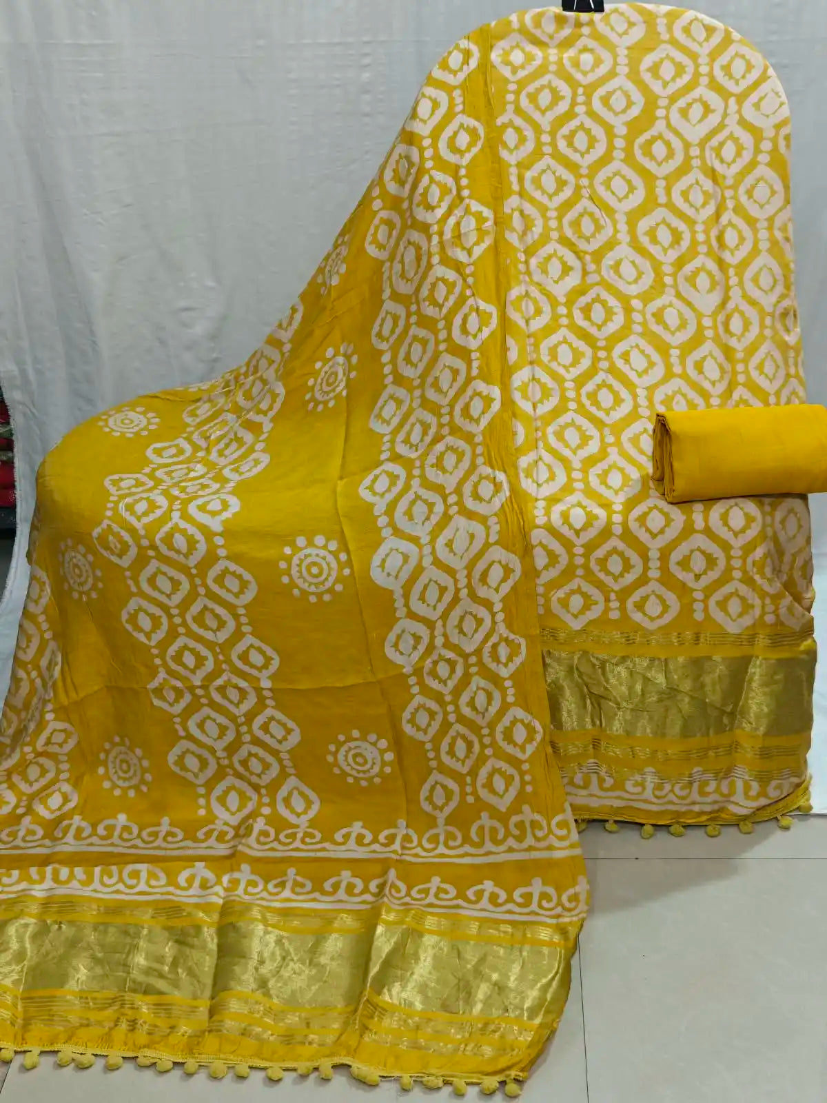 Designer Yellow Modal Gajji Batic suit
