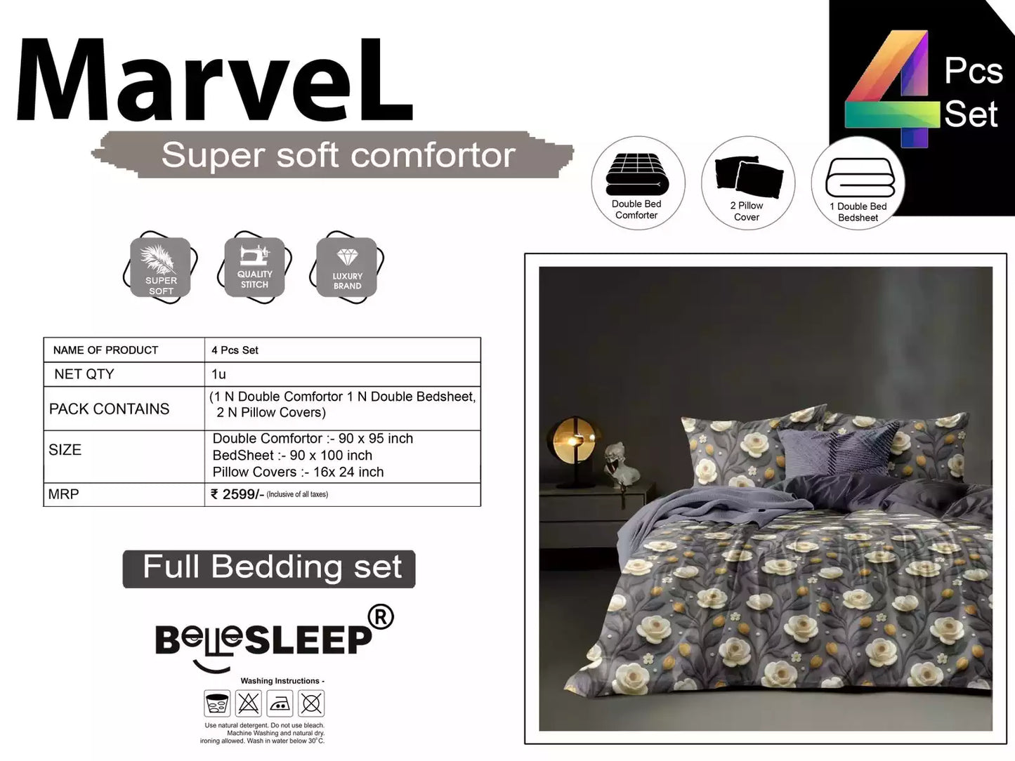 Comforter set with double bedsheet and pillow covers