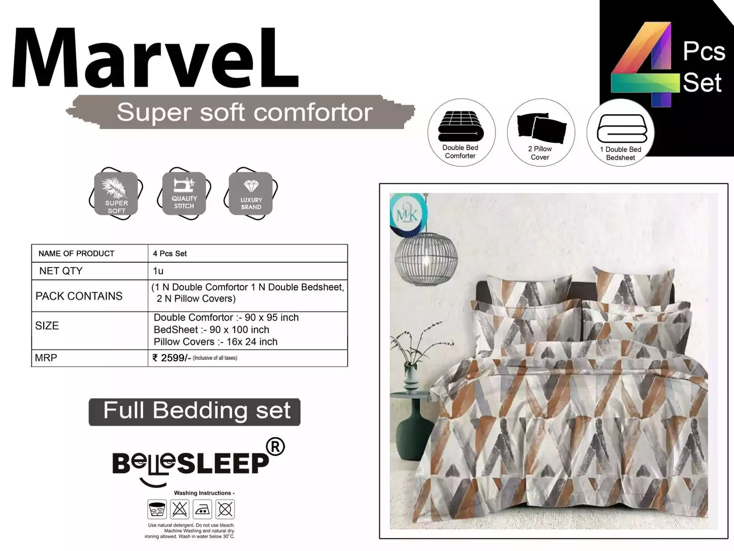 Comforter set with double bedsheet and pillow covers