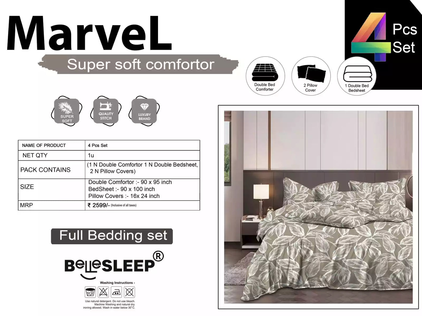 Comforter set with double bedsheet and pillow covers