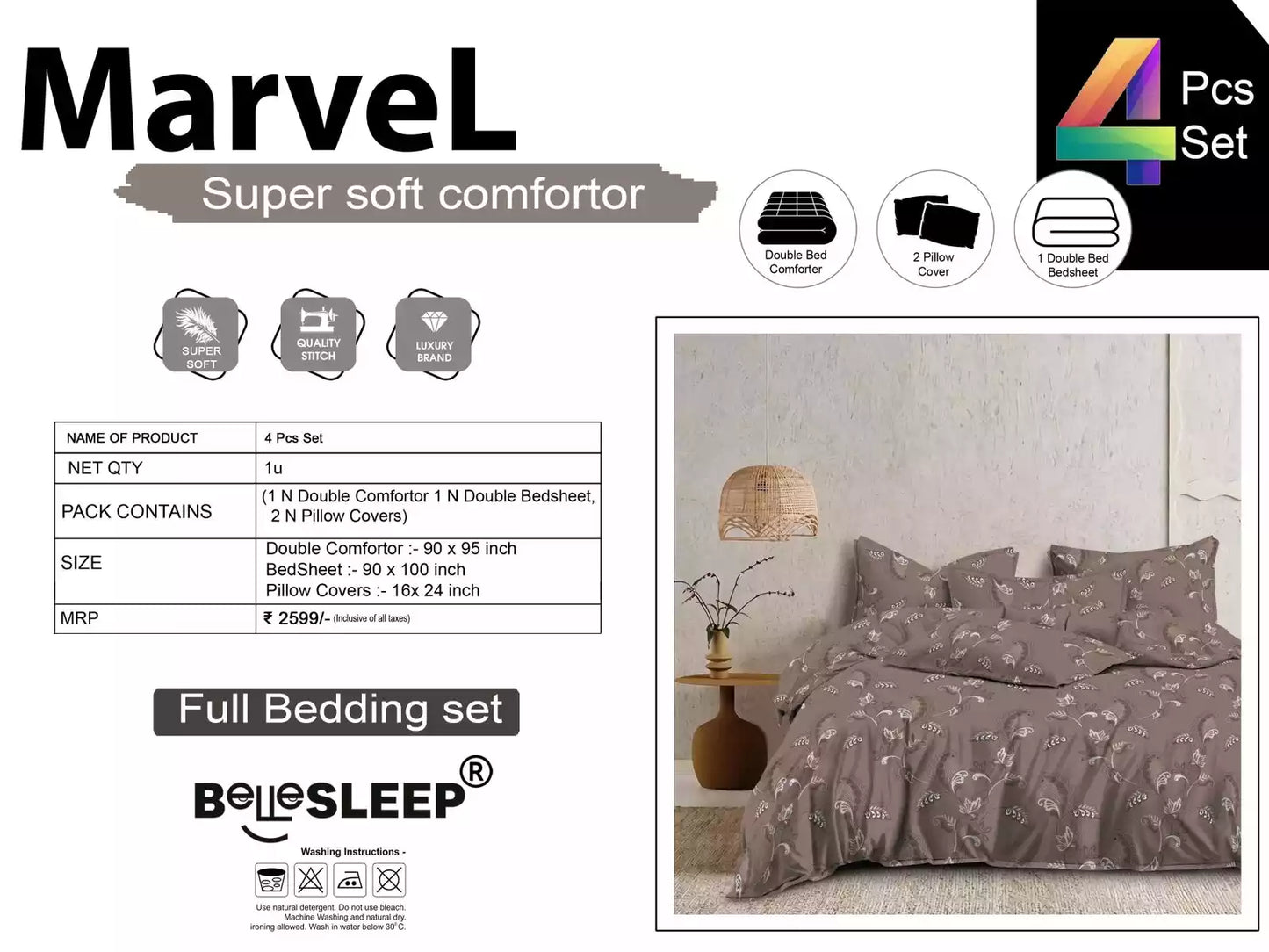 Comforter set with double bedsheet and pillow covers