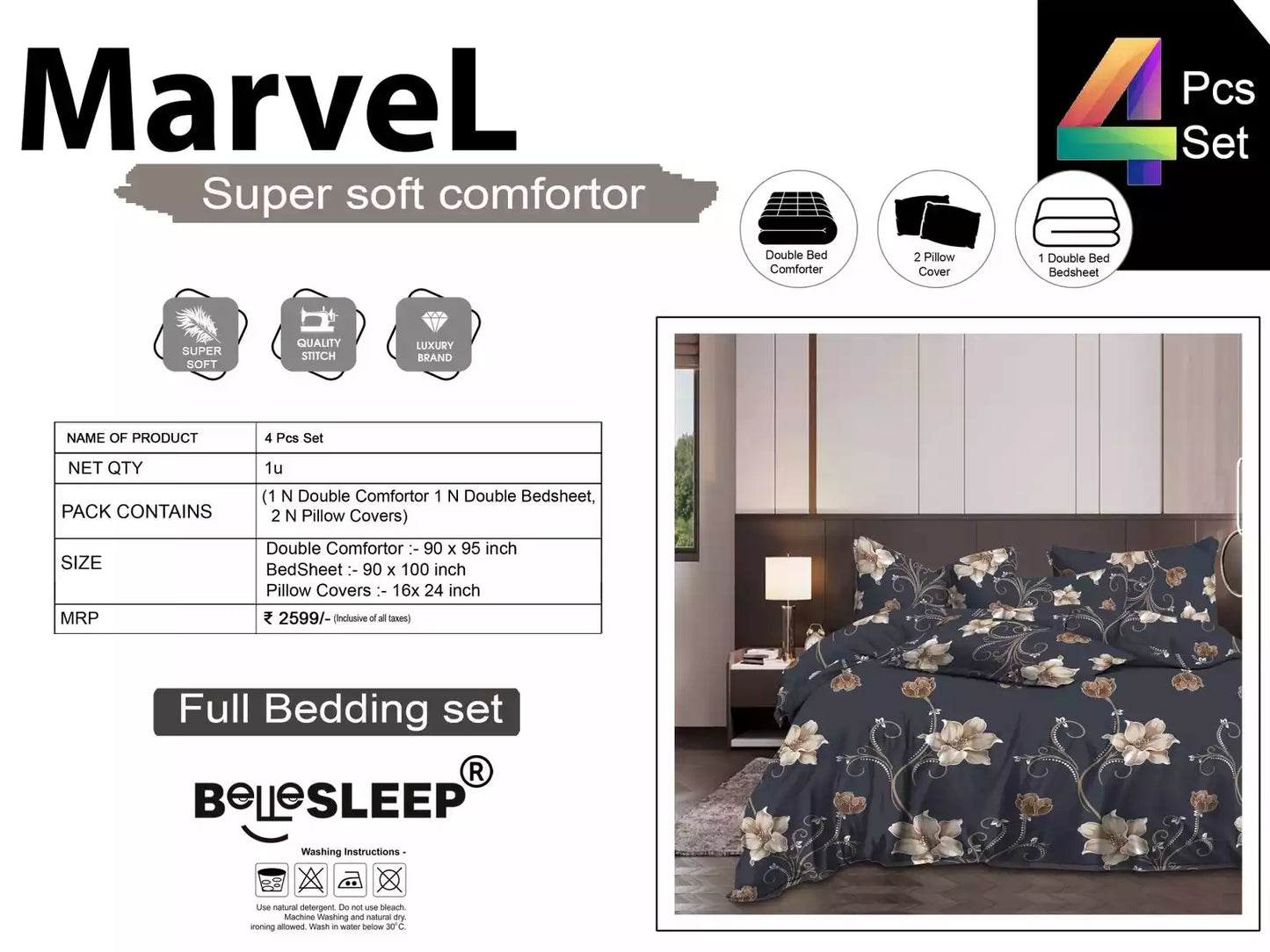 Comforter set with double bedsheet and pillow covers
