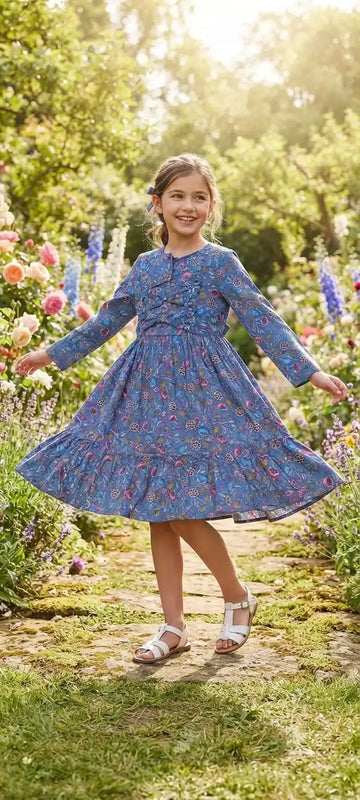 Slate Blue printed Frock By ASC