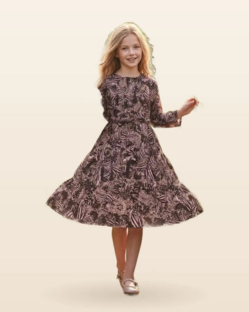 Dark Maroon Abstract Leaf Print Casual Frock by ASC
