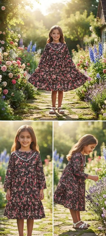 Black Multi-Floral Long-Sleeve Frock By ASC