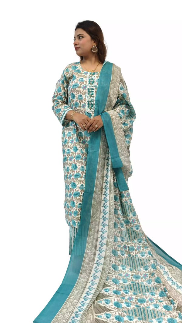 Readymade Block Print Cotton Suit With Cotton Dupatta
