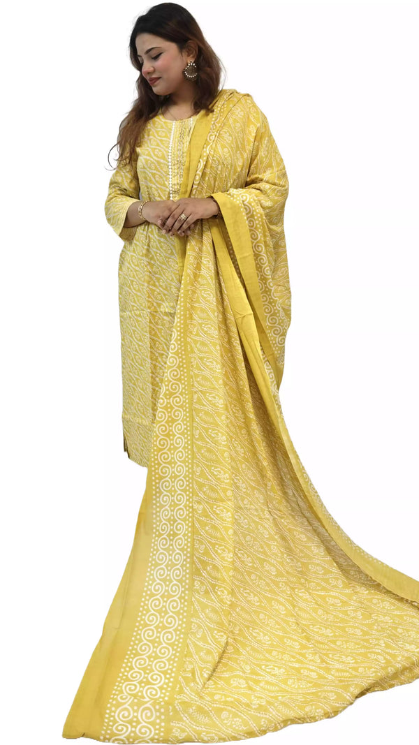 Readymade Block Print Cotton Suit With Cotton Dupatta