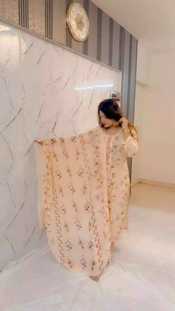 Readymade Block Print Cotton Suit With Cotton Dupatta