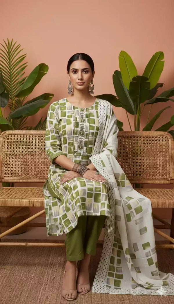 Readymade Block Print Cotton Suit With Cotton Dupatta