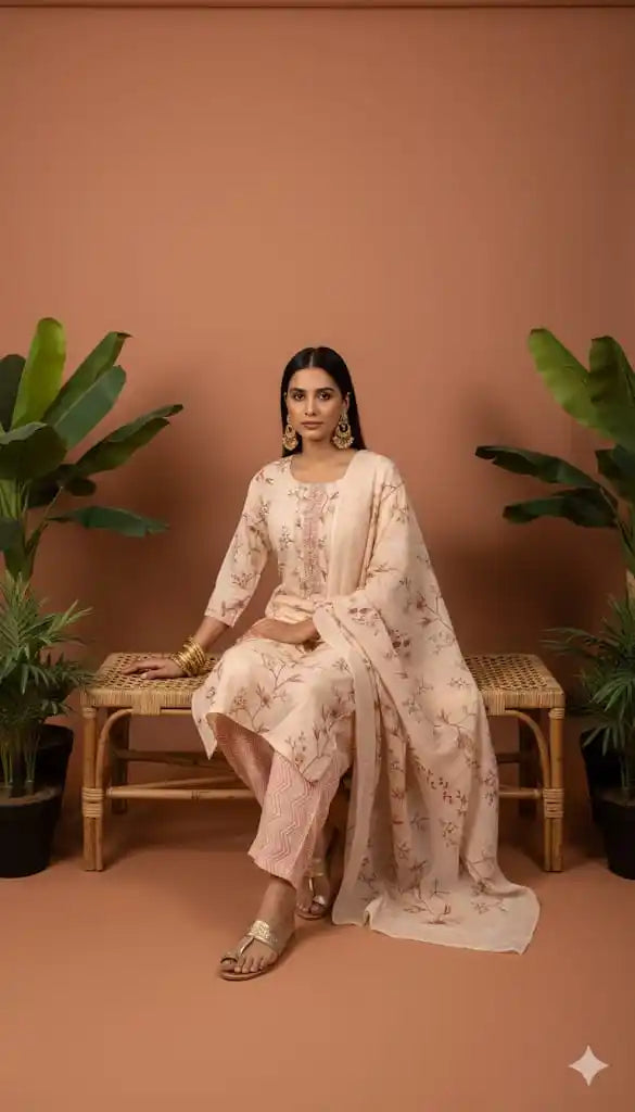 Readymade Block Print Cotton Suit With Cotton Dupatta
