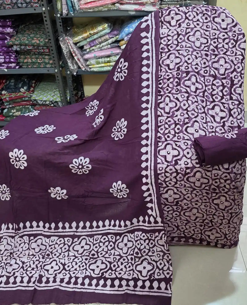 Black Floral Batik Cotton Suit By ASC