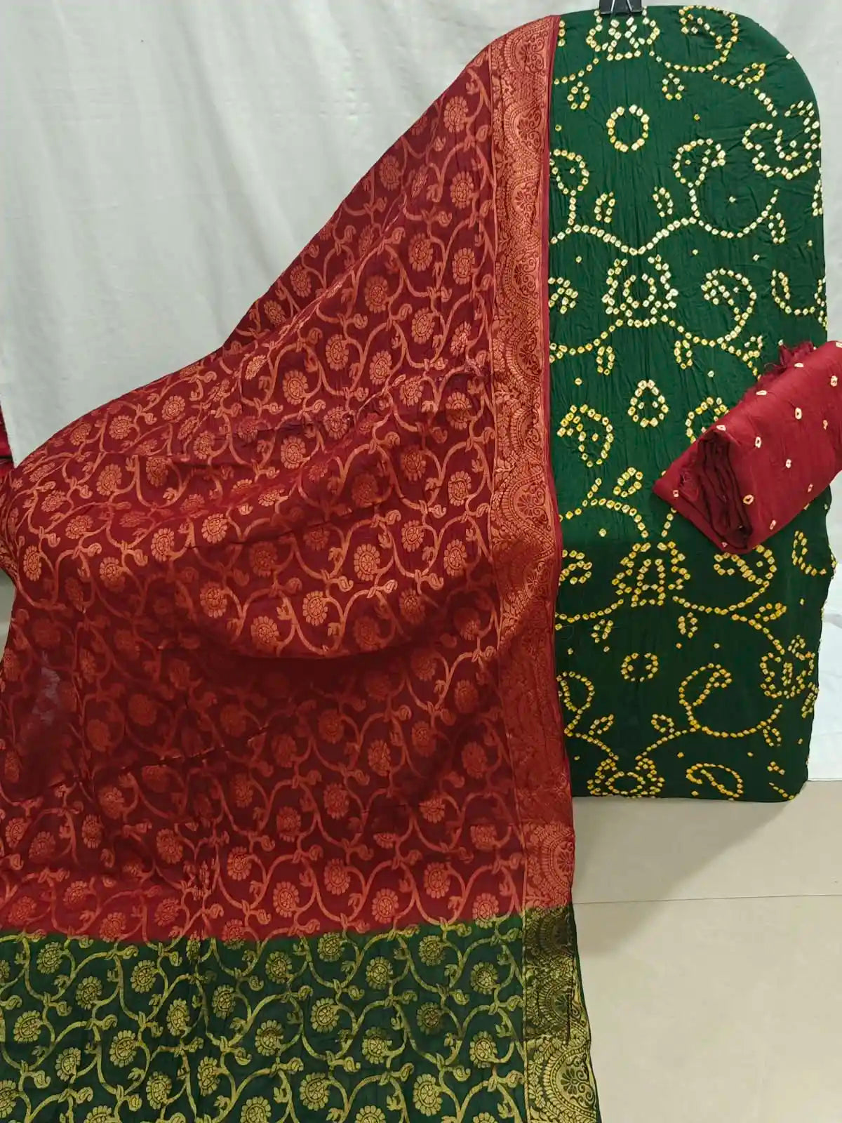 Traditional Bandhani Unstitched Dress Material with Banarasi Dupatta By ASC