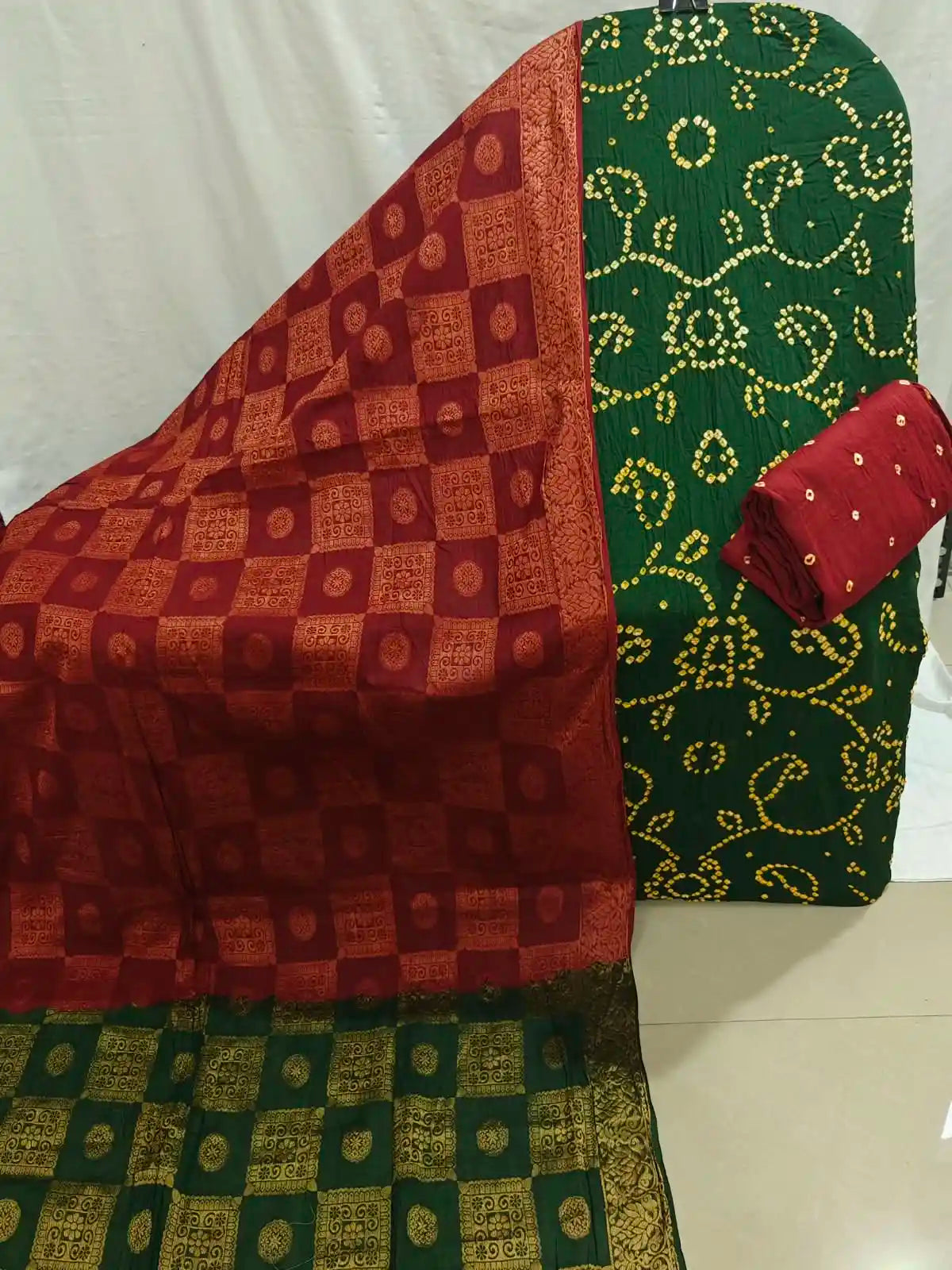 Festive Bandhani Dress Material Set with Banarasi Dupatta By ASC