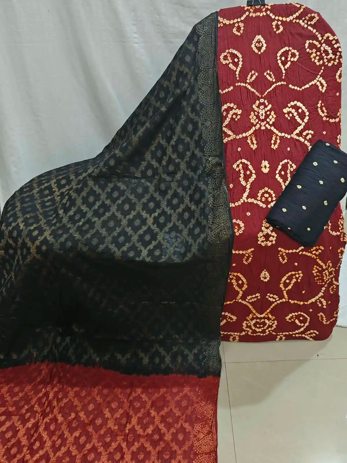 Ethnic Bandhani Suit Material Set with Banarasi Dupatta By ASC