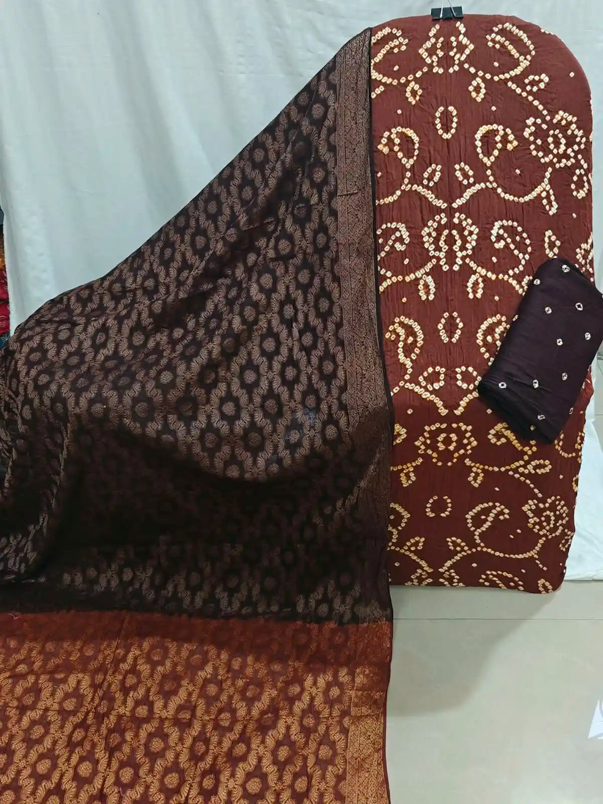 Elegant Bandhani Suit Fabric with Banarasi Dupatta By ASC
