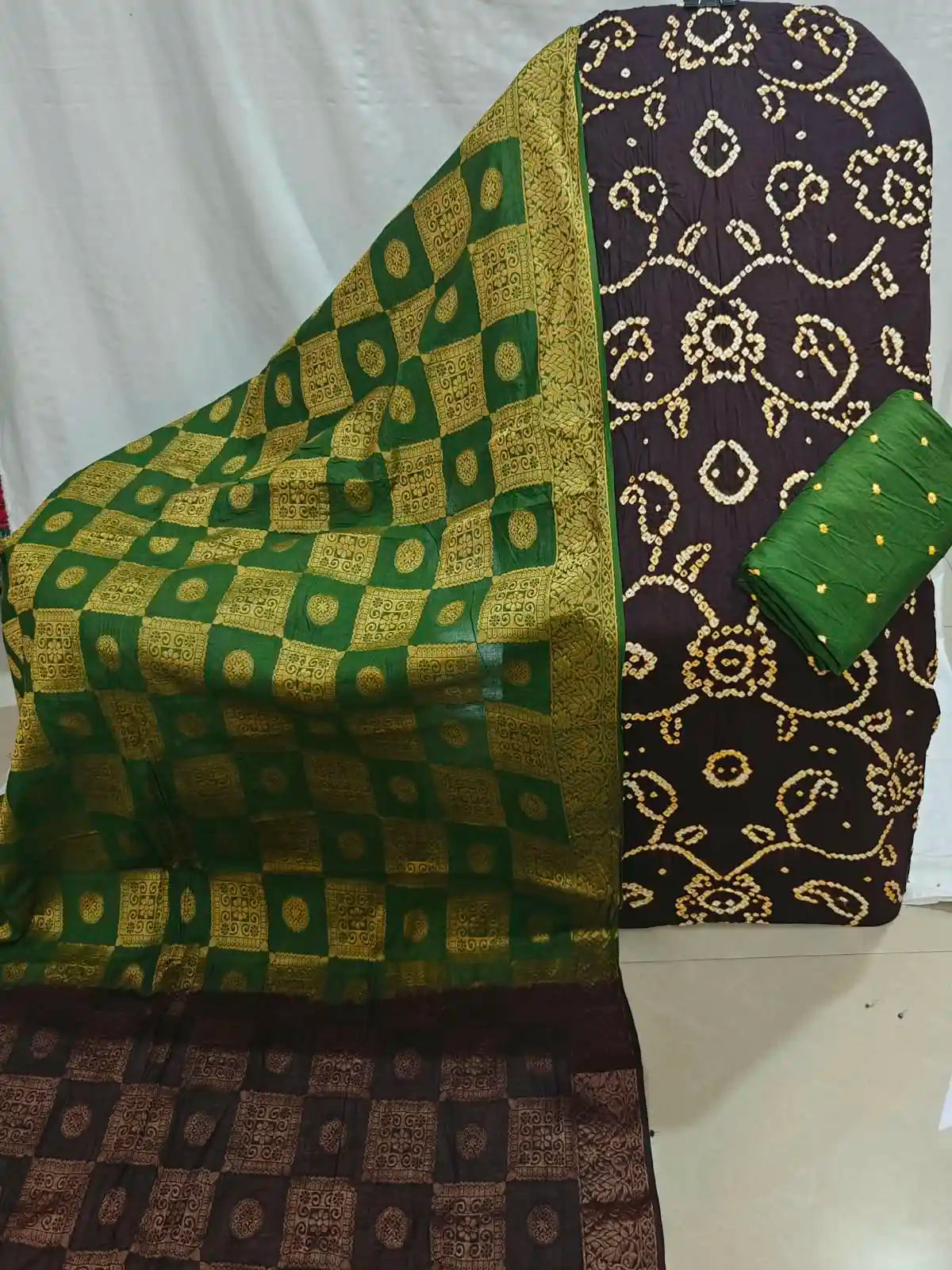 Premium Bandhani Print Unstitched Suit with Banarasi Dupatta By ASC
