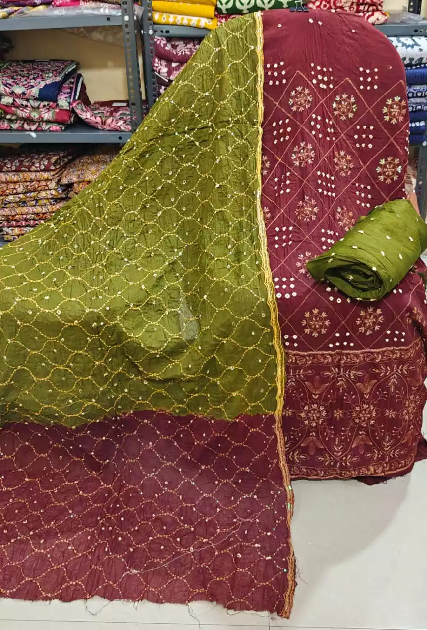 Bandhani Print Suit With Heavy Embroidery Work & Matching Dupatta