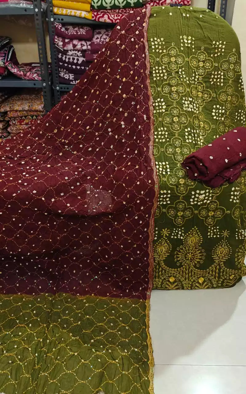 Bandhani Print Suit With Heavy Embroidery Work & Matching Dupatta