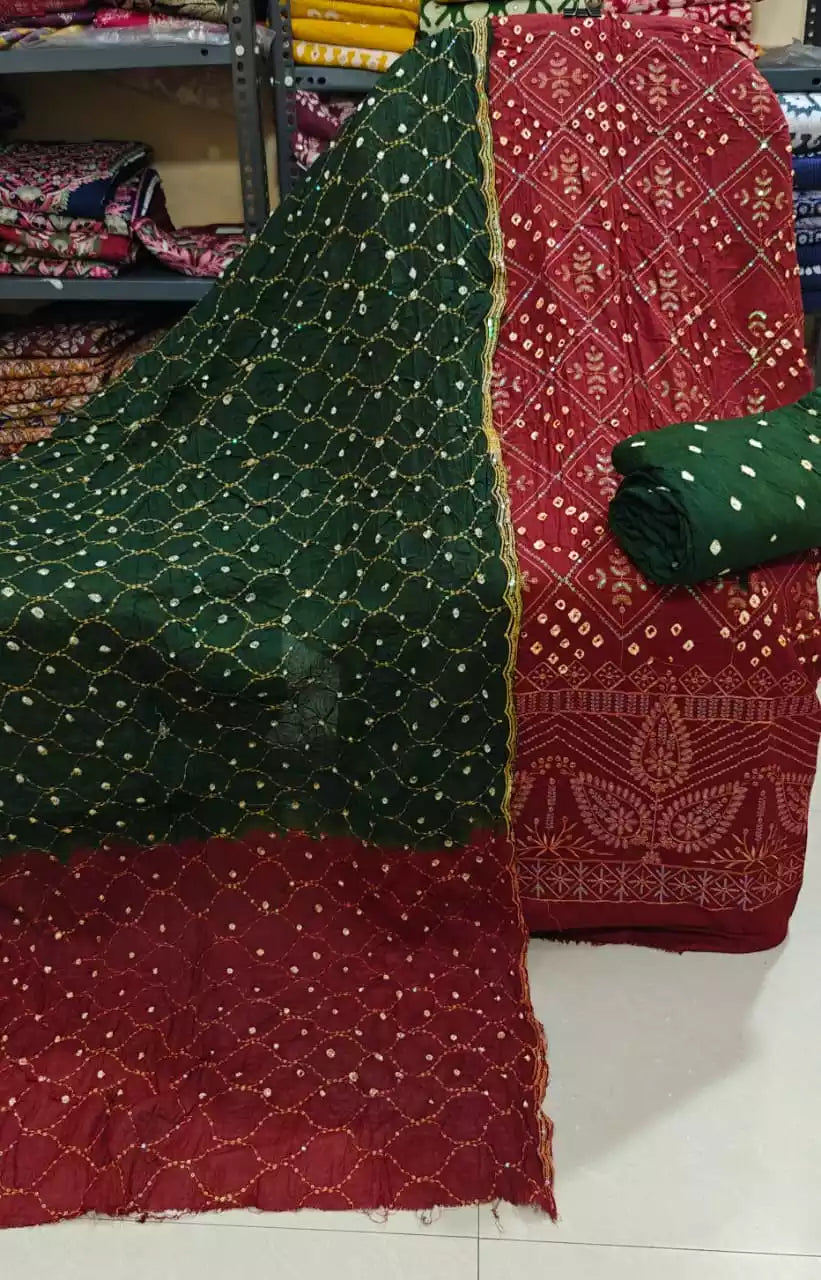 Bandhani Print Suit With Heavy Embroidery Work & Matching Dupatta