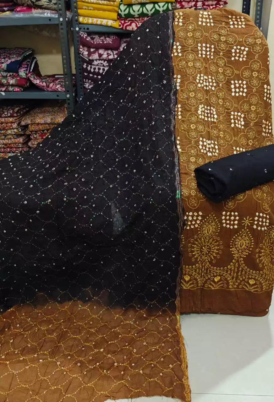 Bandhani Print Suit With Heavy Embroidery Work & Matching Dupatta