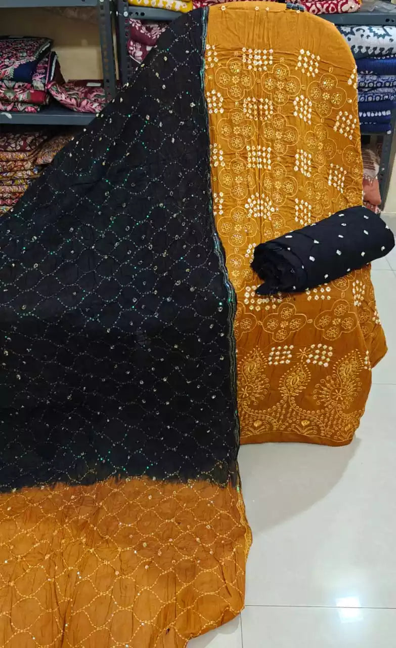 Bandhani Print Suit With Heavy Embroidery Work & Matching Dupatta