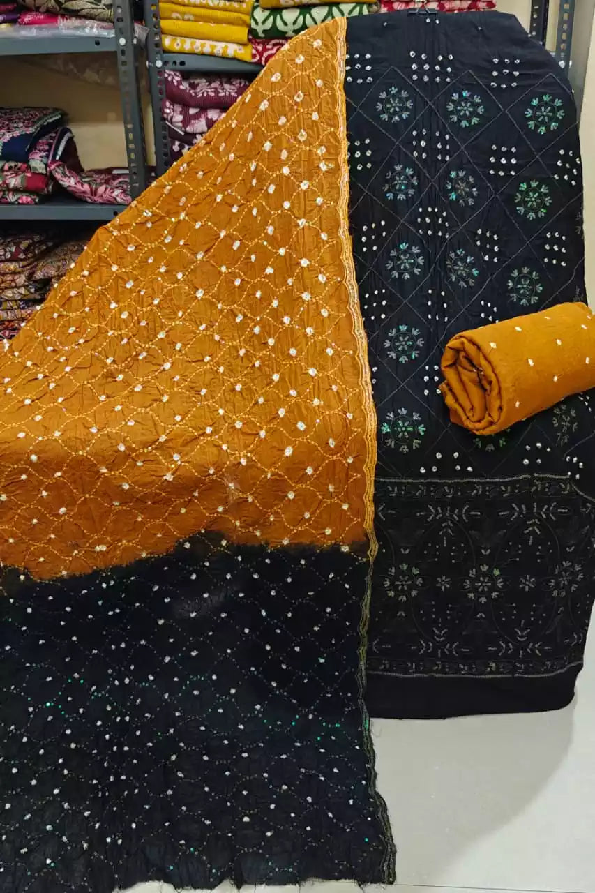 Bandhani Print Suit With Heavy Embroidery Work & Matching Dupatta