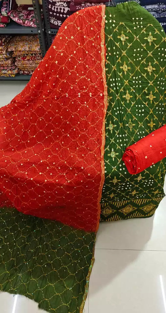 Bandhani Print Suit With Heavy Embroidery Work & Matching Dupatta