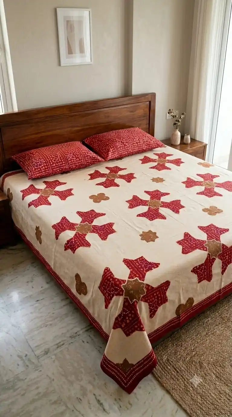 Geometric star flower pattern super king bedsheet by ASC Fashion Store