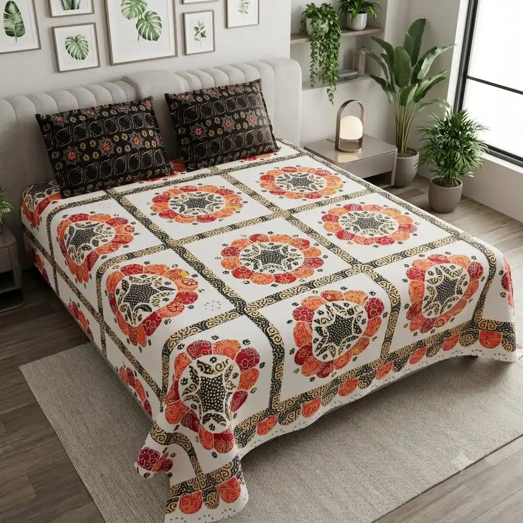 Traditional mandala print super king size bedsheet by ASC Fashion Store