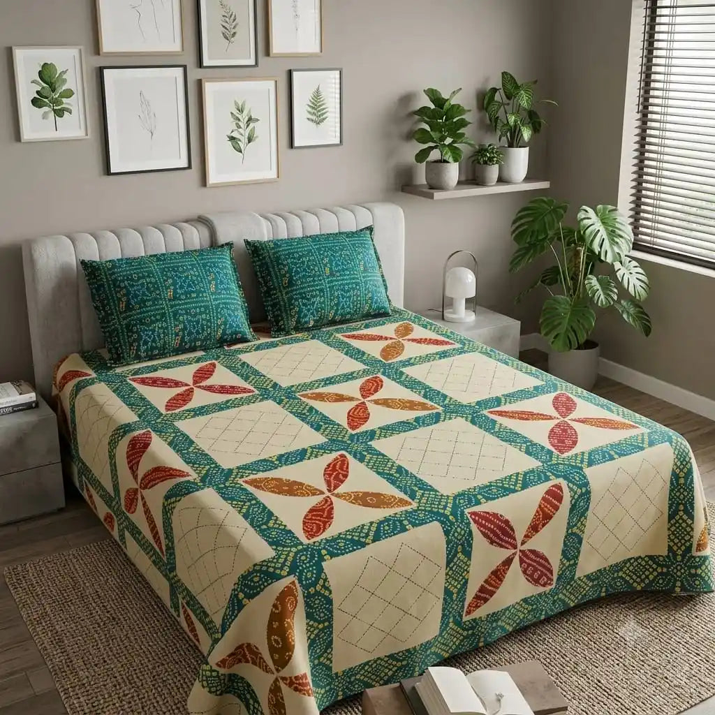 Simple geometric box pattern super king size bedsheet by ASC Fashion Store