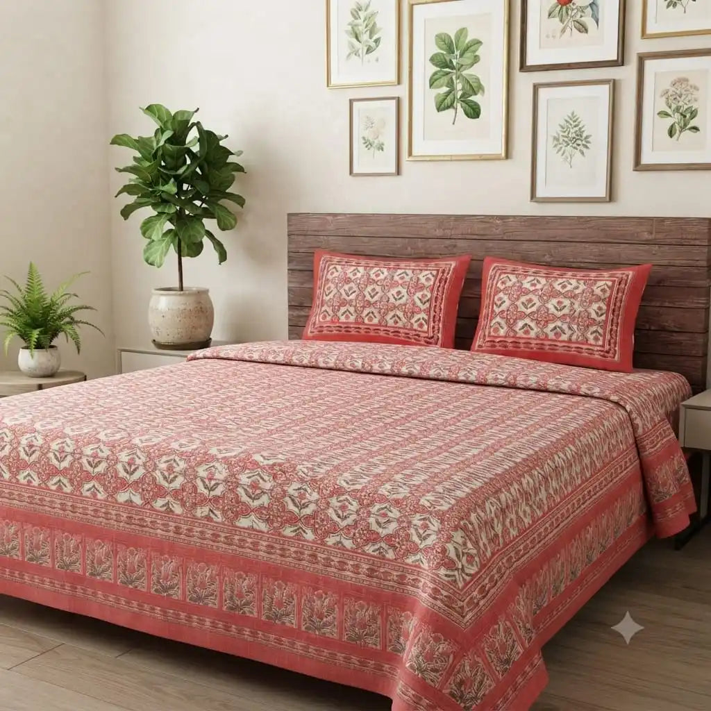 Small booti print cotton super king size bedsheet by ASC Fashion Store